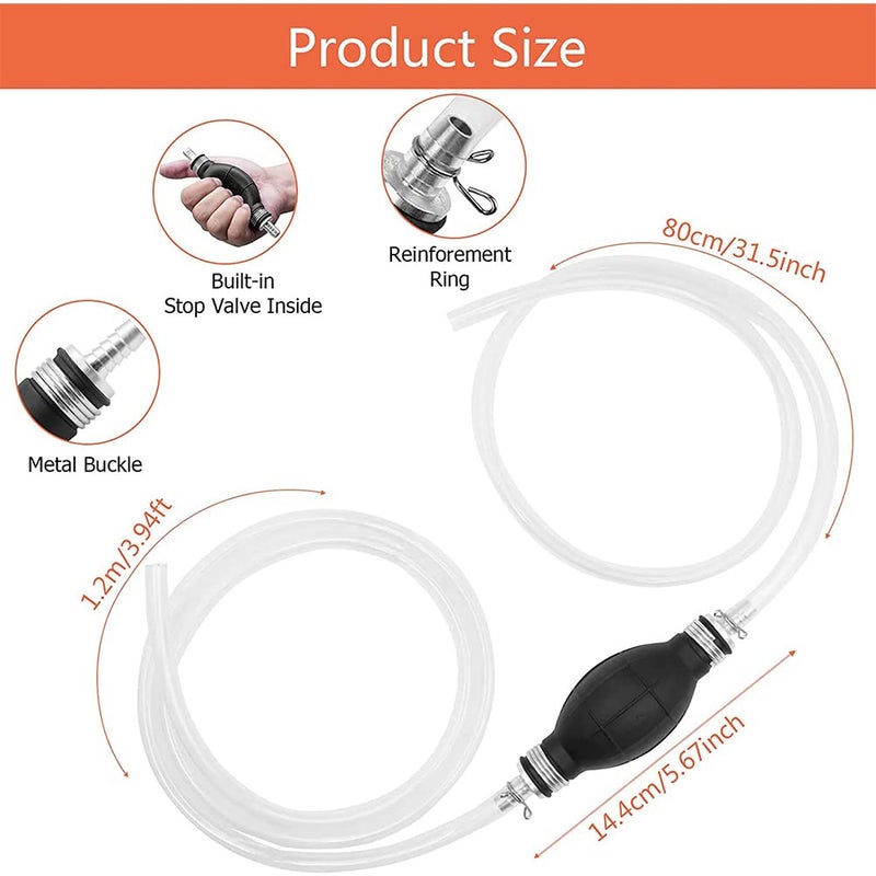 Abnaok Gasoline Siphone Hose, Gas Oil Water Fuel Transfer Siphon Pump, Portable Widely Use Hand Fuel Pump, Fuel Transfer Pump with 2 Durable PVC Hoses - Image 2